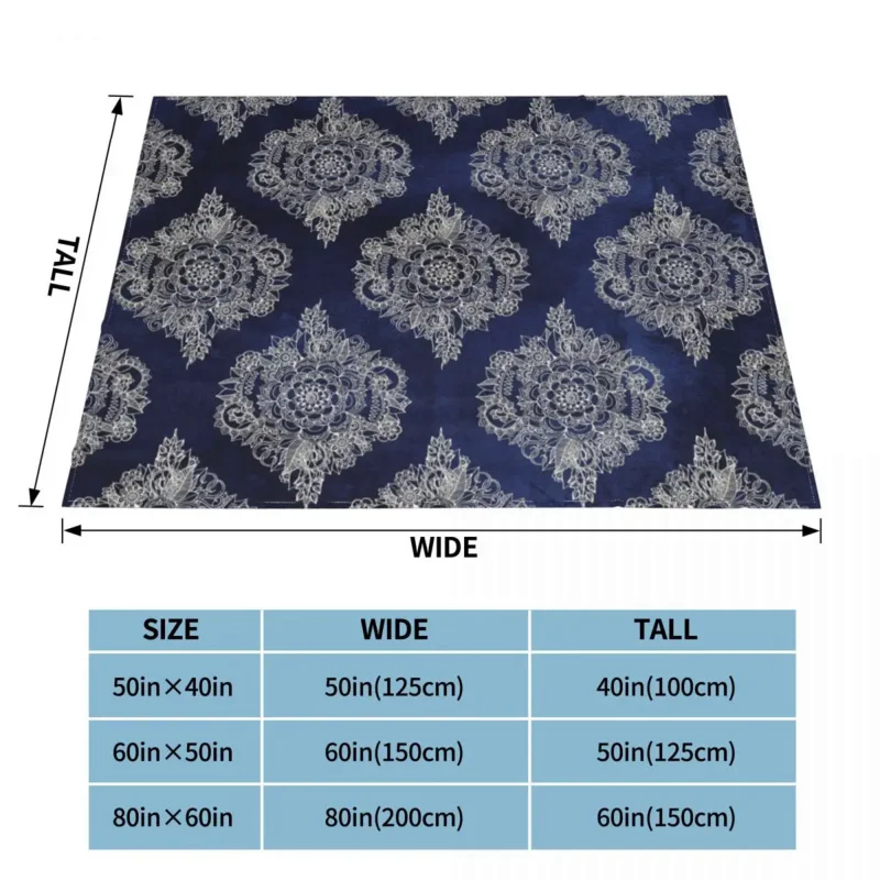 Cream Floral Moroccan Pattern Deep Indigo Ink Blanket Flannel Breathable Super Soft Throw Blankets for Bedding Office Bedspreads