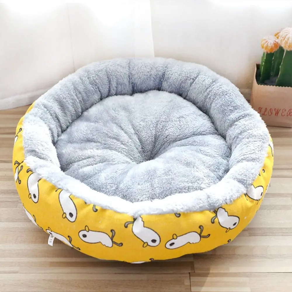 

Cartoon Pattern Winter Cat Nest Round Cat Bed Round Soft Cat Sleeping Baskets Comfortable Warm Kitten Puppy Beds Autumn