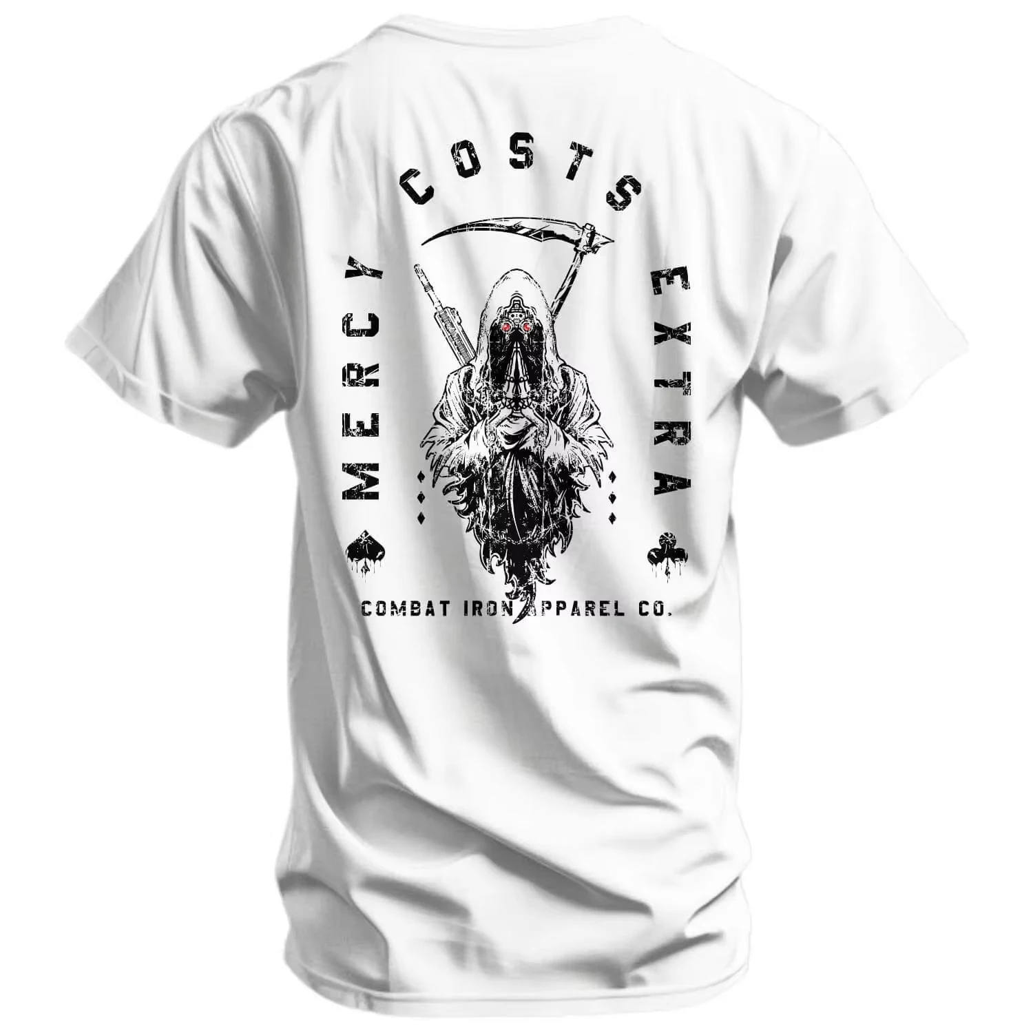 Dark Tactical Shooting Graphic T Shirt Unisex Double Print Large Back Circular Tactical Grim Reaper Scythe Mercy Costs
