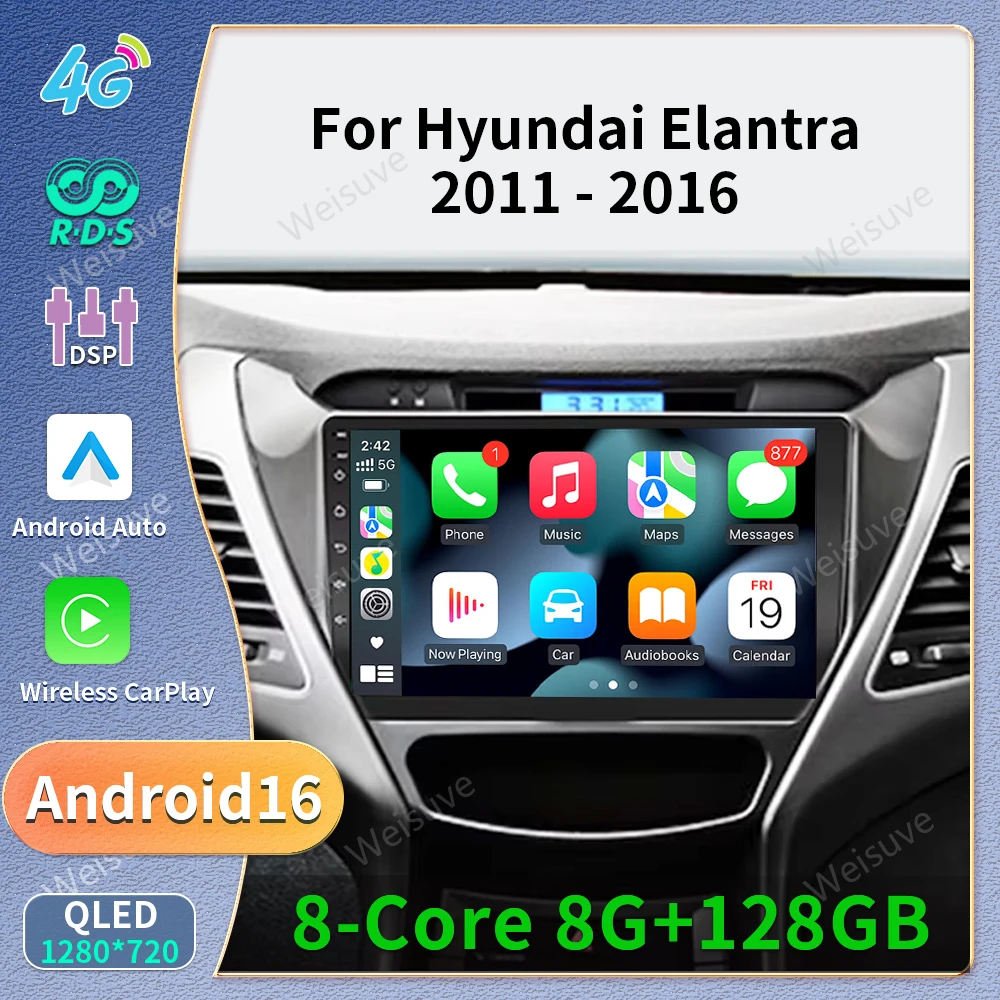 Android 16 Carplay Auto For Hyundai Elantra I35 2011 2012 2013 2014 2015 2016 Car Radio Multimedia Player WIFI+4G BT 2Din Stereo