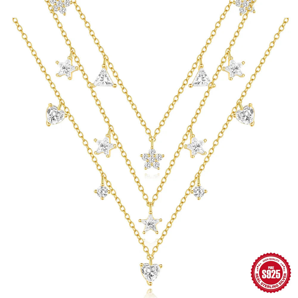 

Женская цепочка-воротник из стерлингового серебра 925 пробы, корейское ожерелье с треугольным цветком и цирконом