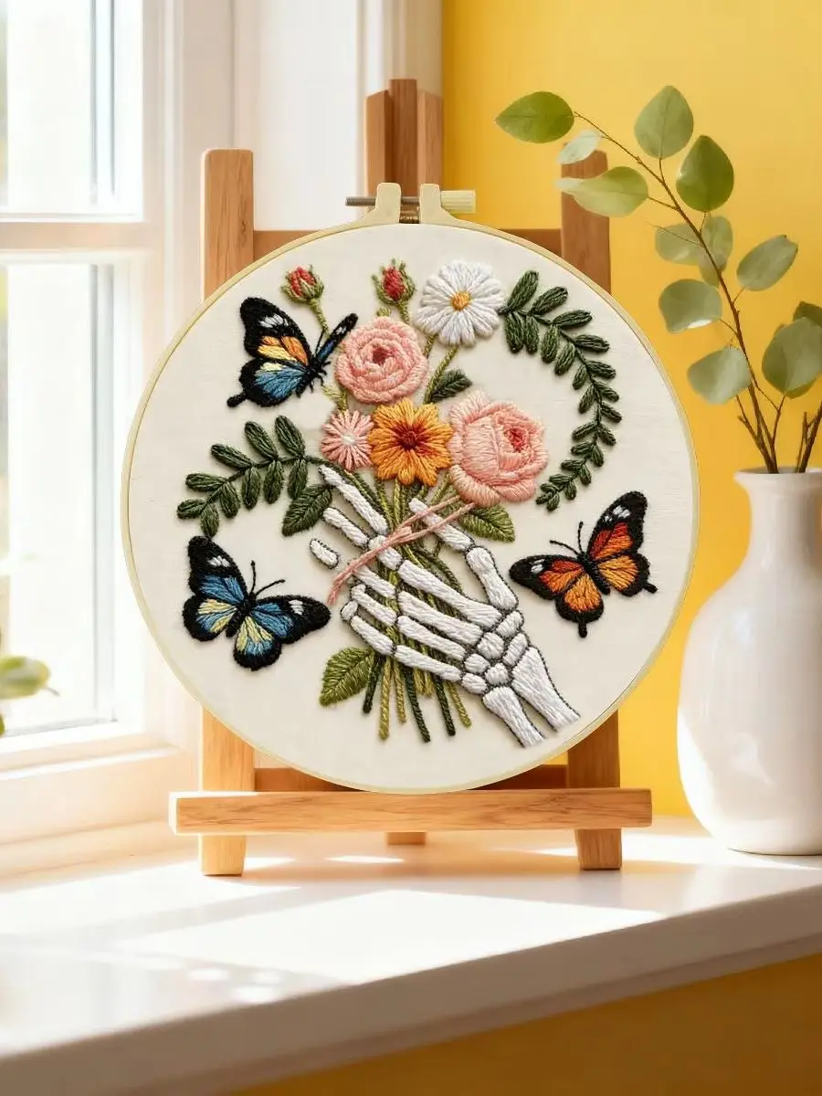 1 Stück 20X20CM/15X15CM 7,87/6,3 Zoll Blumen-Stickerei-Starter-Kit DIY-Kit DIY-Stickerei-Set Handarbeiten Malerei Heimdekoration – Detail 6