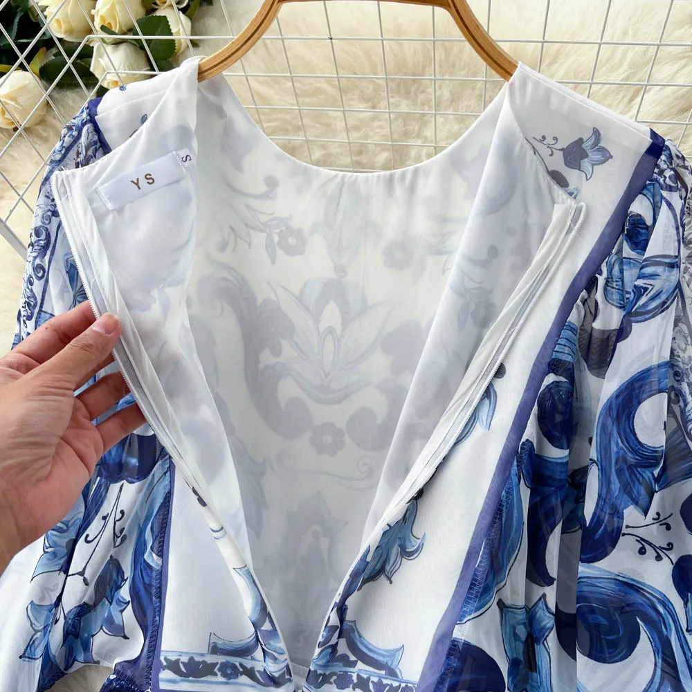 فساتين نسائية عتيقة على الطراز الأمريكي والأوروبي على الموضة الجديدة لعام 2025 بأكمام مضيئة من الشيفون المطبوع للعطلات ملابس نسائية