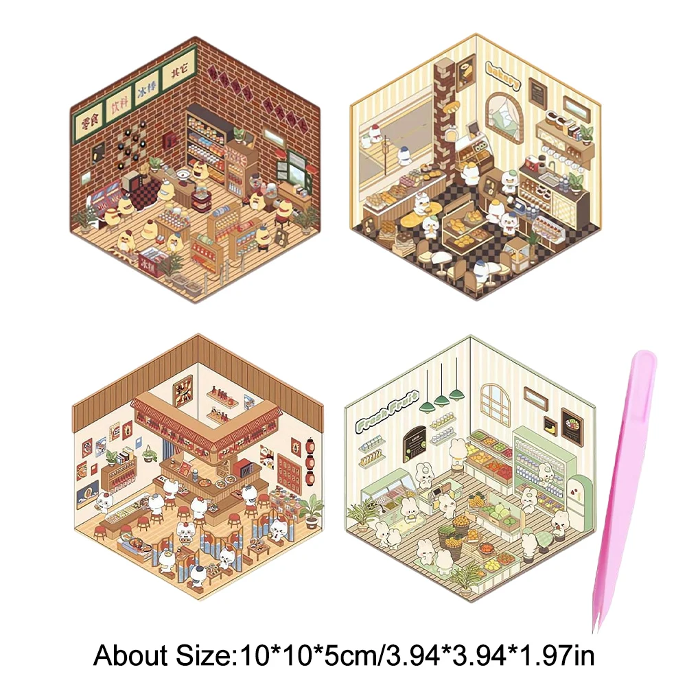 4 Uds. De pegatinas 3D, bonitas pegatinas apilables y pegadas de escena de cabina, pegatinas pequeñas para mascotas, pegatinas apilables visuales DIY para niños adultos