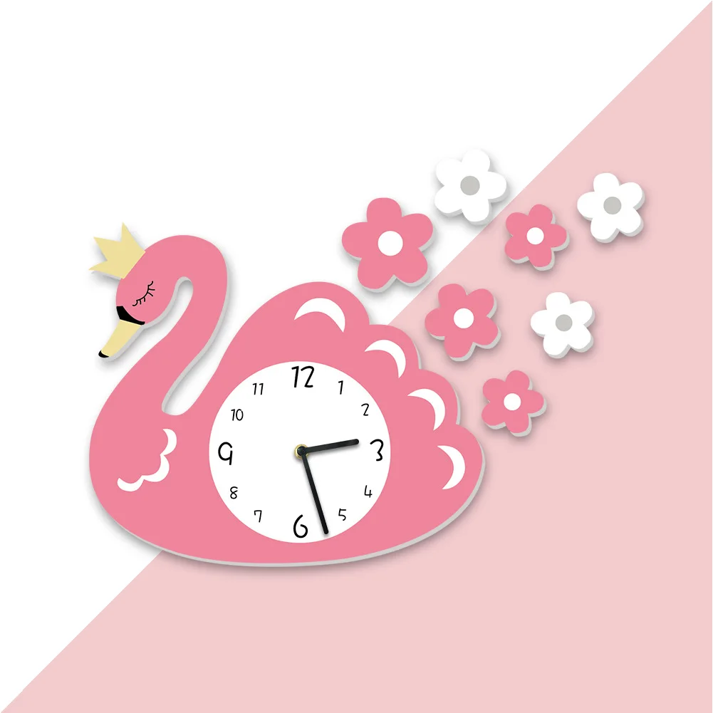 

Funlife Children's Room Living Room Decoration Mute Cartoon Wall Clock Lovely Pink Swan Spot Swc012