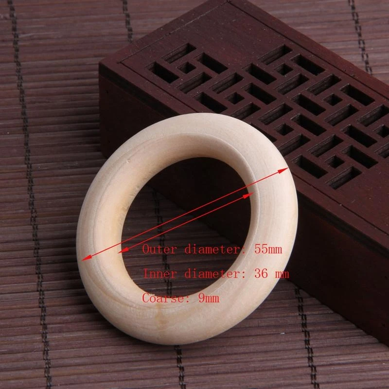 J15U 5 uds anillos dentición madera 55mm círculos madera Natural sin terminar para bebé