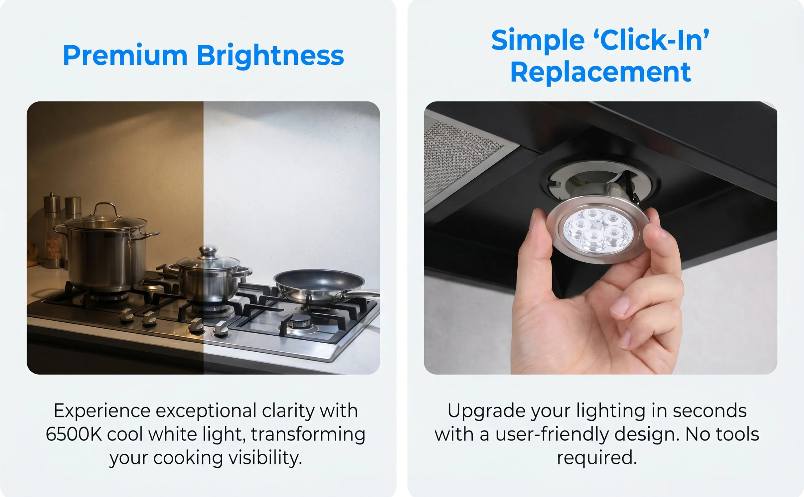 2Pcs Kitchen Range Hood LED Light Bulbs Cold White DC12V Modern Round Design Energy Efficient Bright Lighting for Cooktop Vent