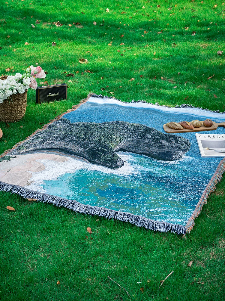 

Modern Simplicity Cotton Thread Weaving Camping Couch Blanket Landscape Art Wall Hanging Multi-Functional Bed Cover Towel