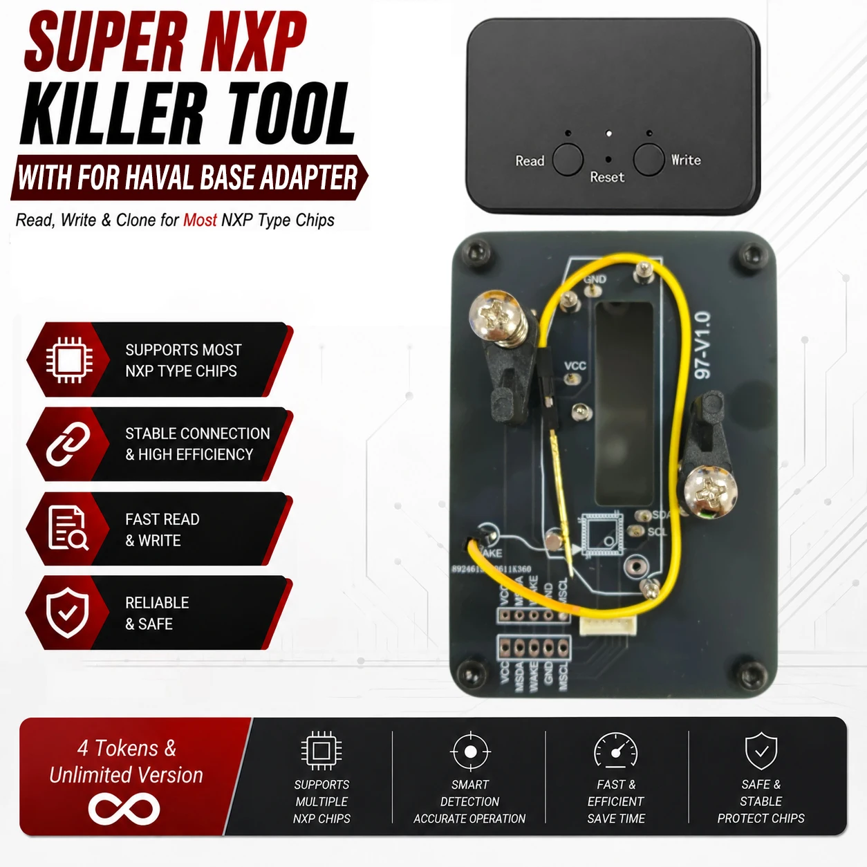 For Haval Key All NXP-Chip Smart Keys Clones 4 Tokens & Unlimited Version Super NXP Killer Read Copy Device With Adapter Base