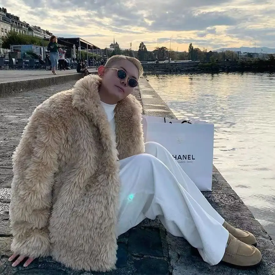 

New Men's Soft Plush Coat Winter Thicken Artificial Fur Cold Resistant Versatile Overwear Trendy Stylish Fashion Y2K Tops Male