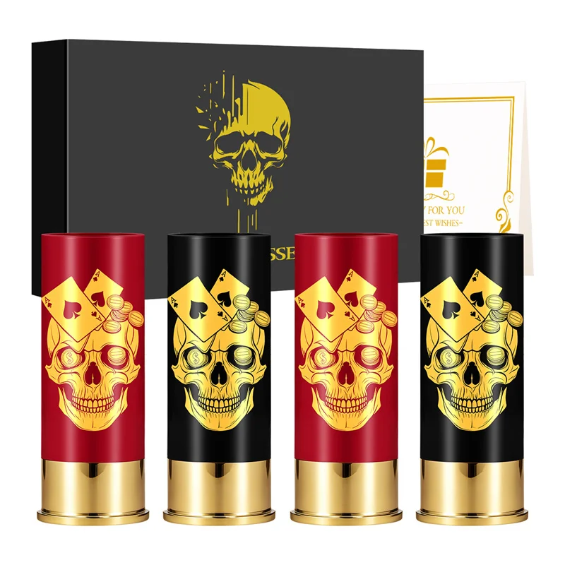 1 Set Skull Poker Pattern Plastic Shot Glasses 45ml/1.5oz 12GA Small Bullet Shot Glasses for Wedding Celebration Halloween Gift