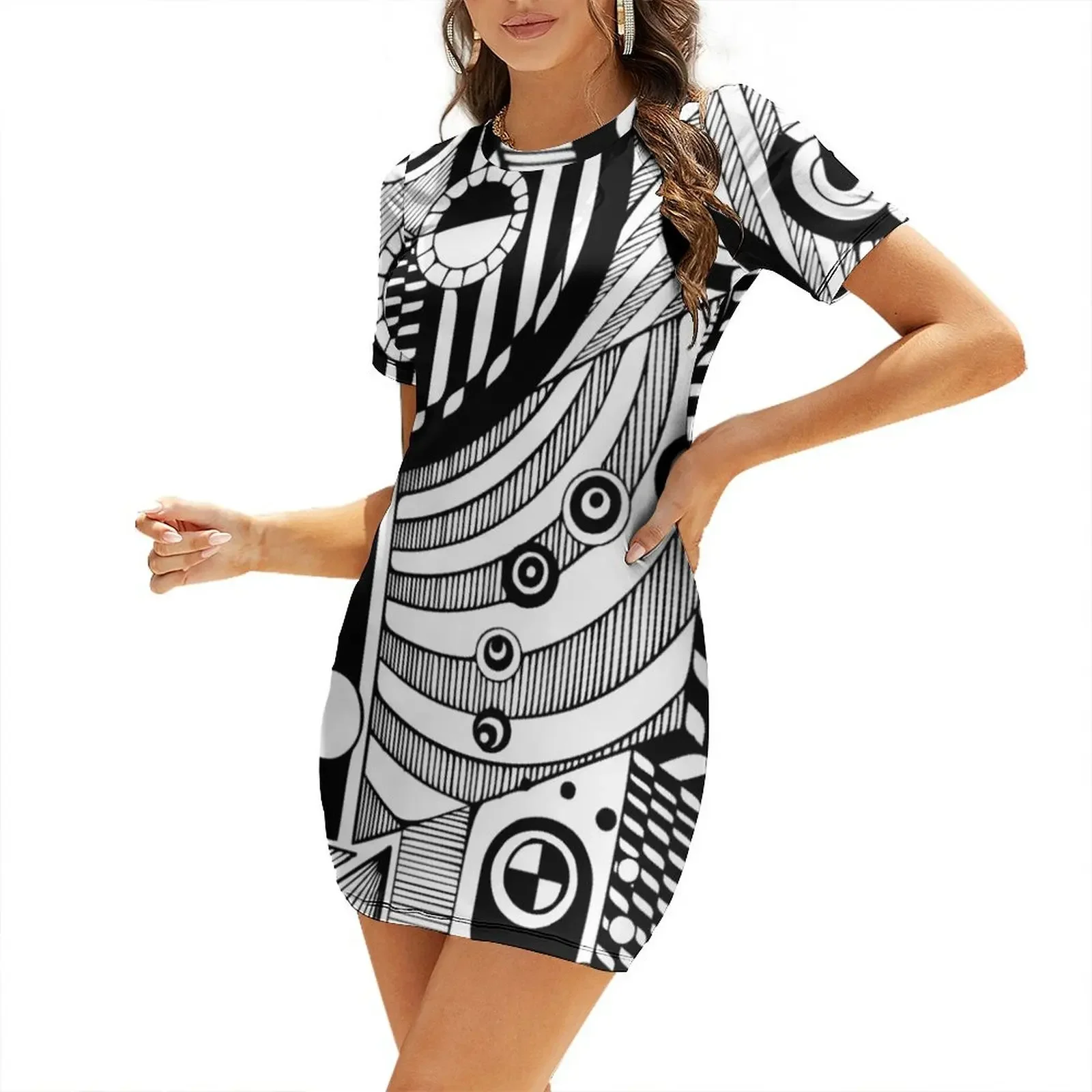 

Line Work - Clock Short-Sleeved Dress summer clothes for women wedding dresses for parties