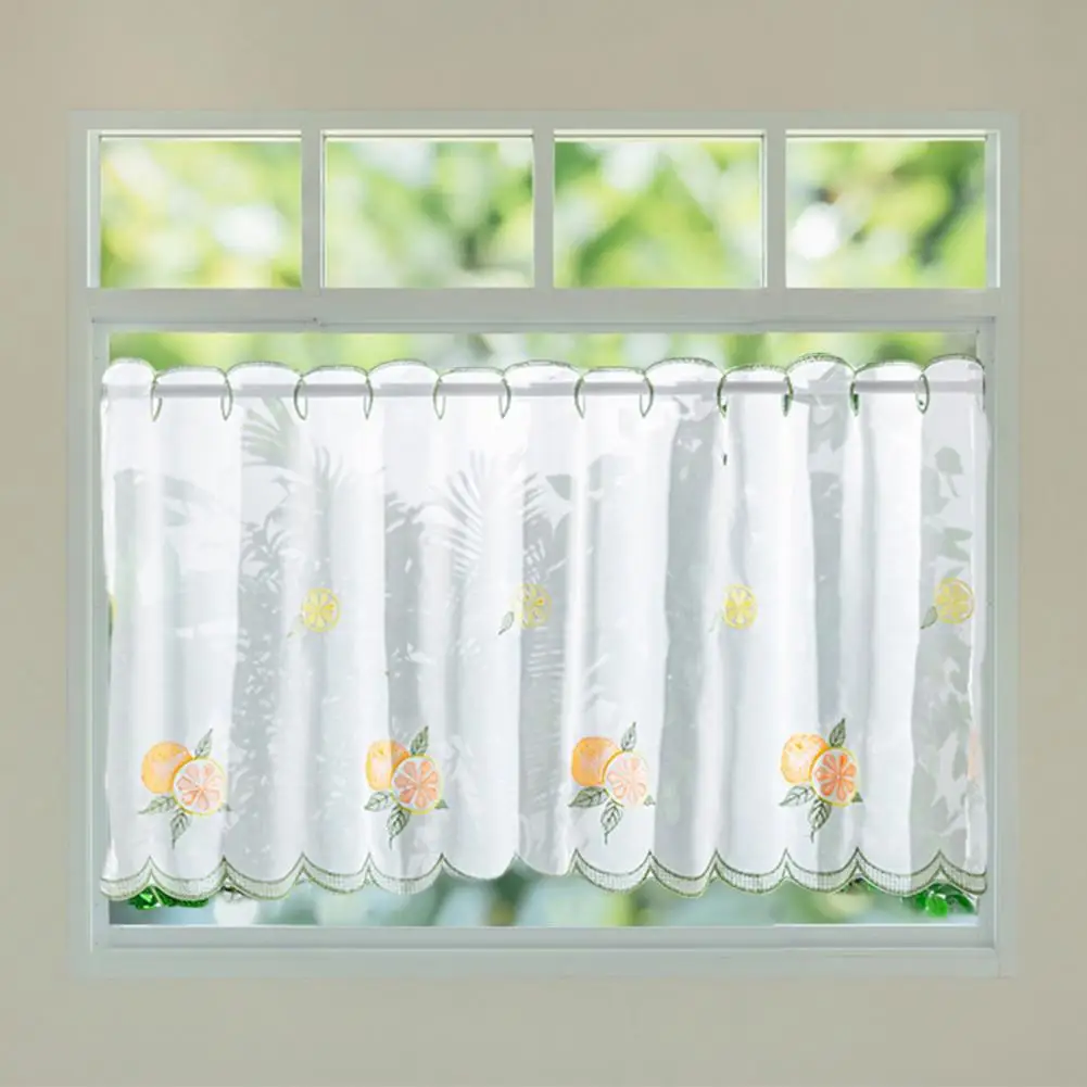 Exquisite Clear Printing Window Curtain Drape Effect Short Curtain Fine Embroidery Window Gauze Living Room Supply