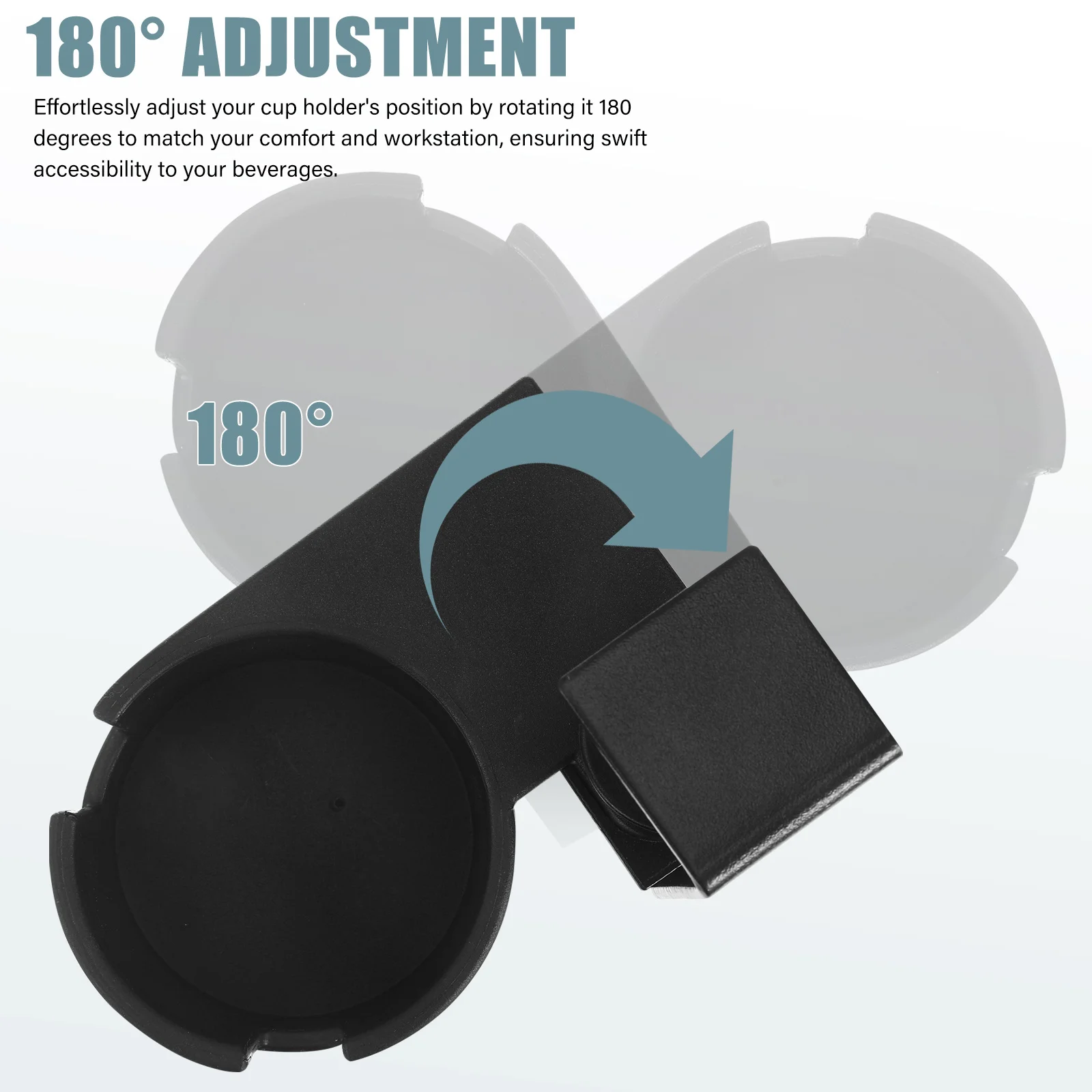 1 portabicchieri da scrivania girevole 180 °   Supporto con morsetto per bordo tavolo regolabile per bottiglia d'acqua, tazza da caffè, vestibilità universale, scrivania robusta