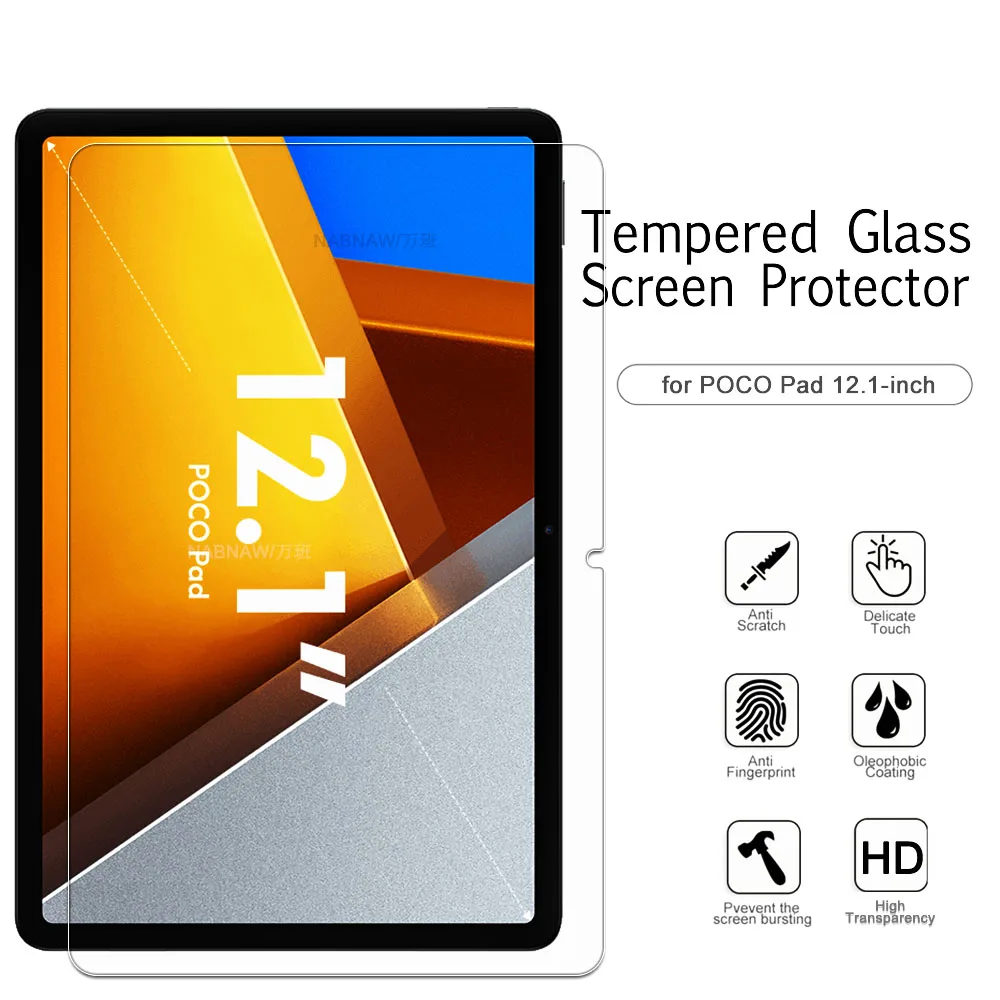 Protector de pantalla de vidrio templado para POCO Pad, 12,1 pulgadas, 2024, antiarañazos, HD, revestimiento de aceite, película protectora dura, 2 piezas