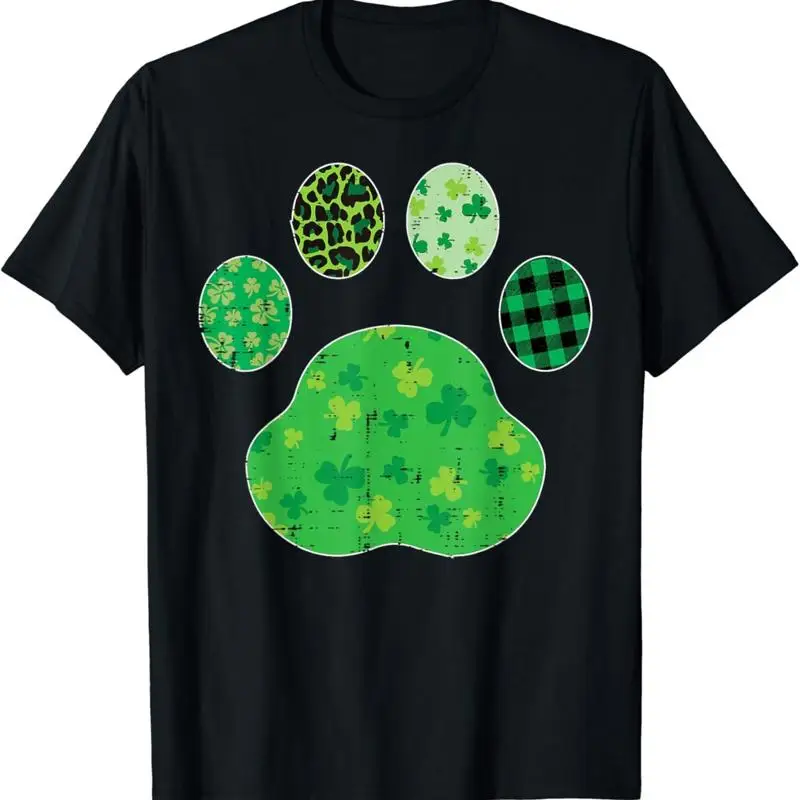 St Patricks Day Dog Cat Paw Shamrock Leopard T Shirt