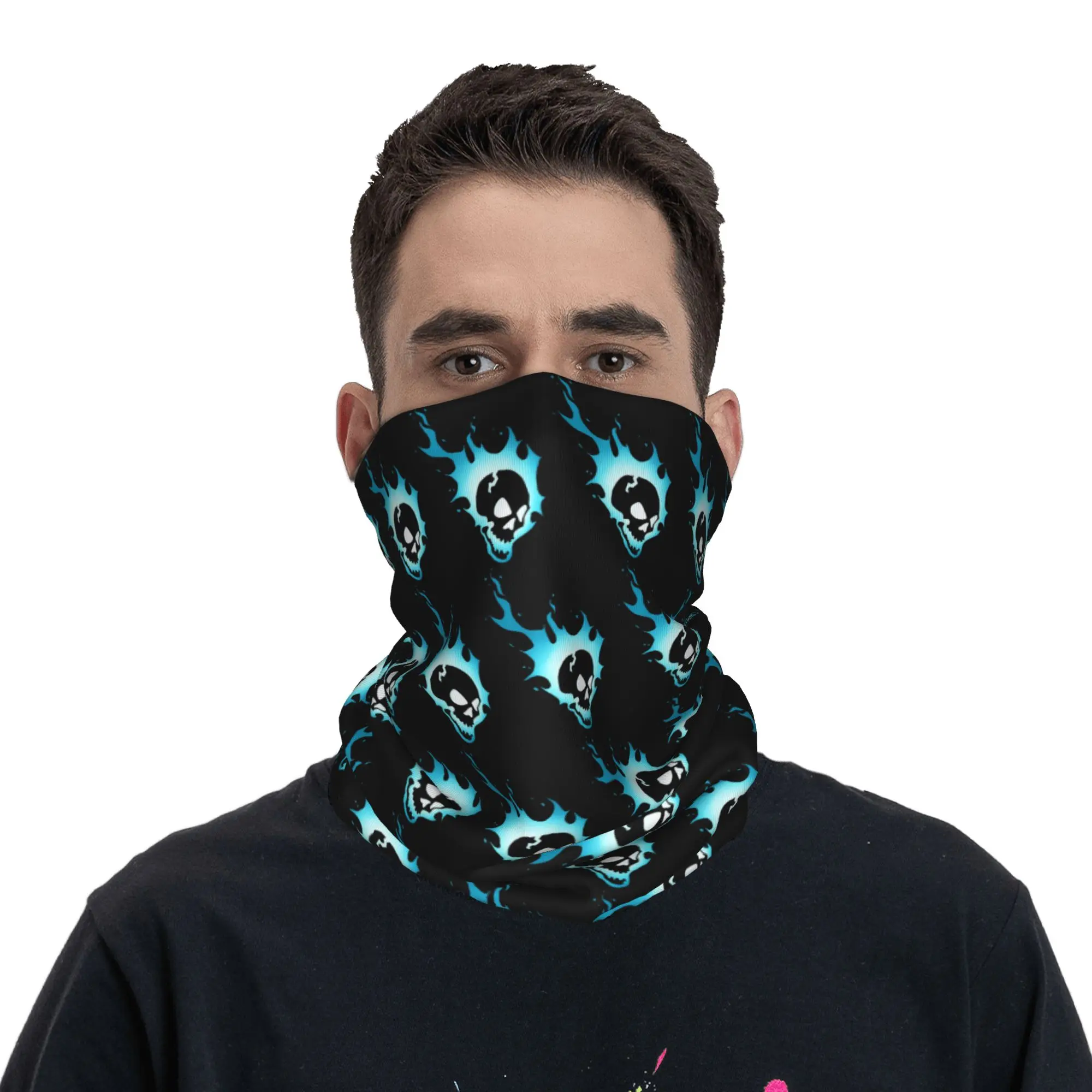 Flaming Fire Skull  Blue Bandana Neck Gaiter Printed Mask Scarf Headband Cycling for Men Women Adult All Season