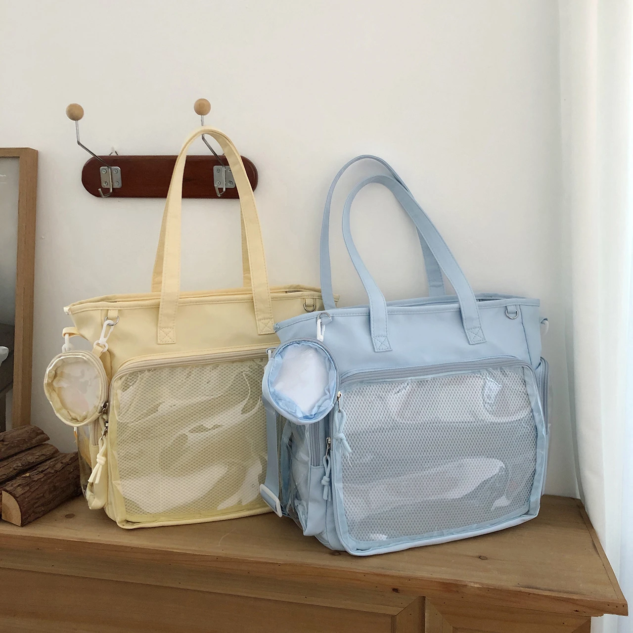 

Новая вместительная прозрачная сумка-тоут Itabag для девочек, легкая нейлоновая сумка для значков, кавайная школьная сумка через плечо, женская сумка Ita