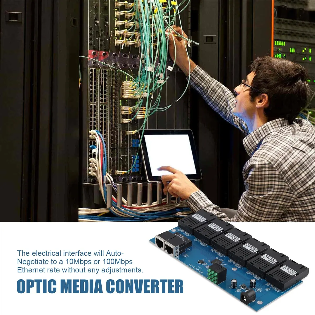 BaoBao- Placa PCBA de 100M, convertidor de medios de fibra óptica, 2 RJ45 a 6 conectores ópticos SC, puertos 3A + 3B, interruptor Ethernet de 20KM