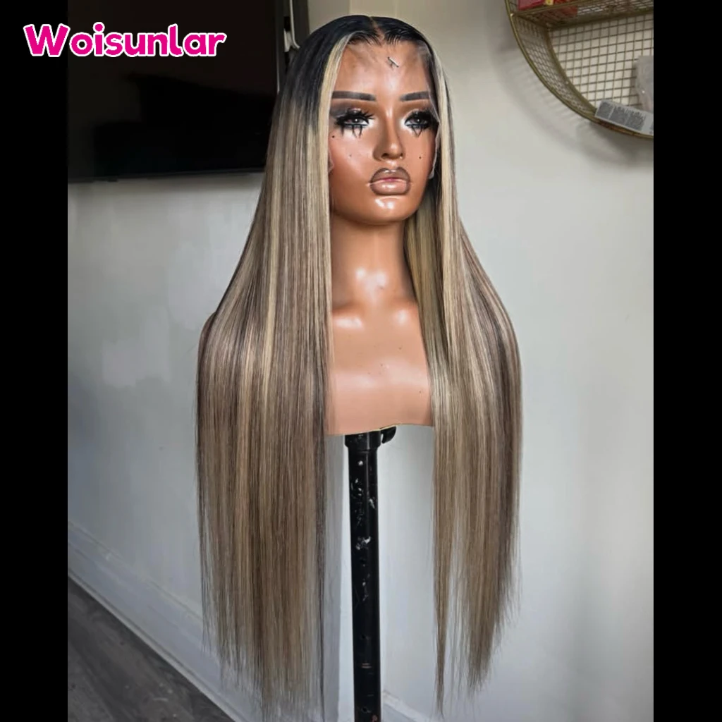 

36inches Highlight black and Brown and 613 Front Lace wigs human hair 13x6 Transparent Lace Straight For Women 100% Human Hair
