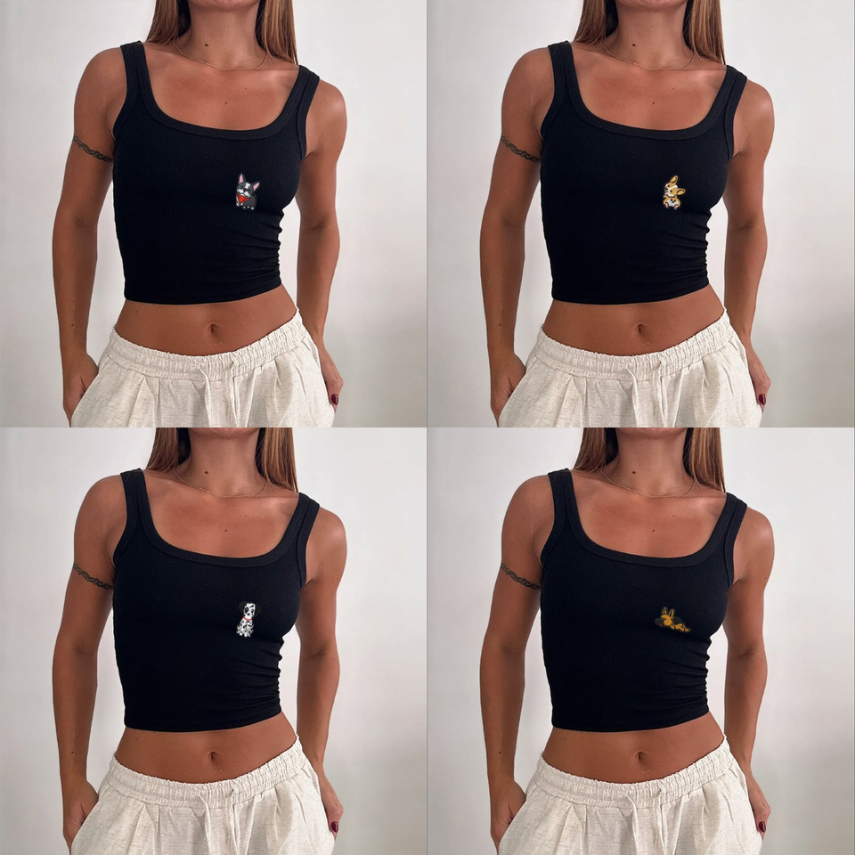  Spicy Girl Style Short Crop Top With Exposed Navel, Black Tight Fitting Sleeveless Vest, Daily Versatile Base Shirt 