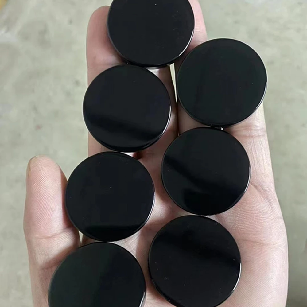 Natural Polishing Black Obsidian Stone Circle Disk Round Plate Healing Fengshui Mirror For Home Office Decor