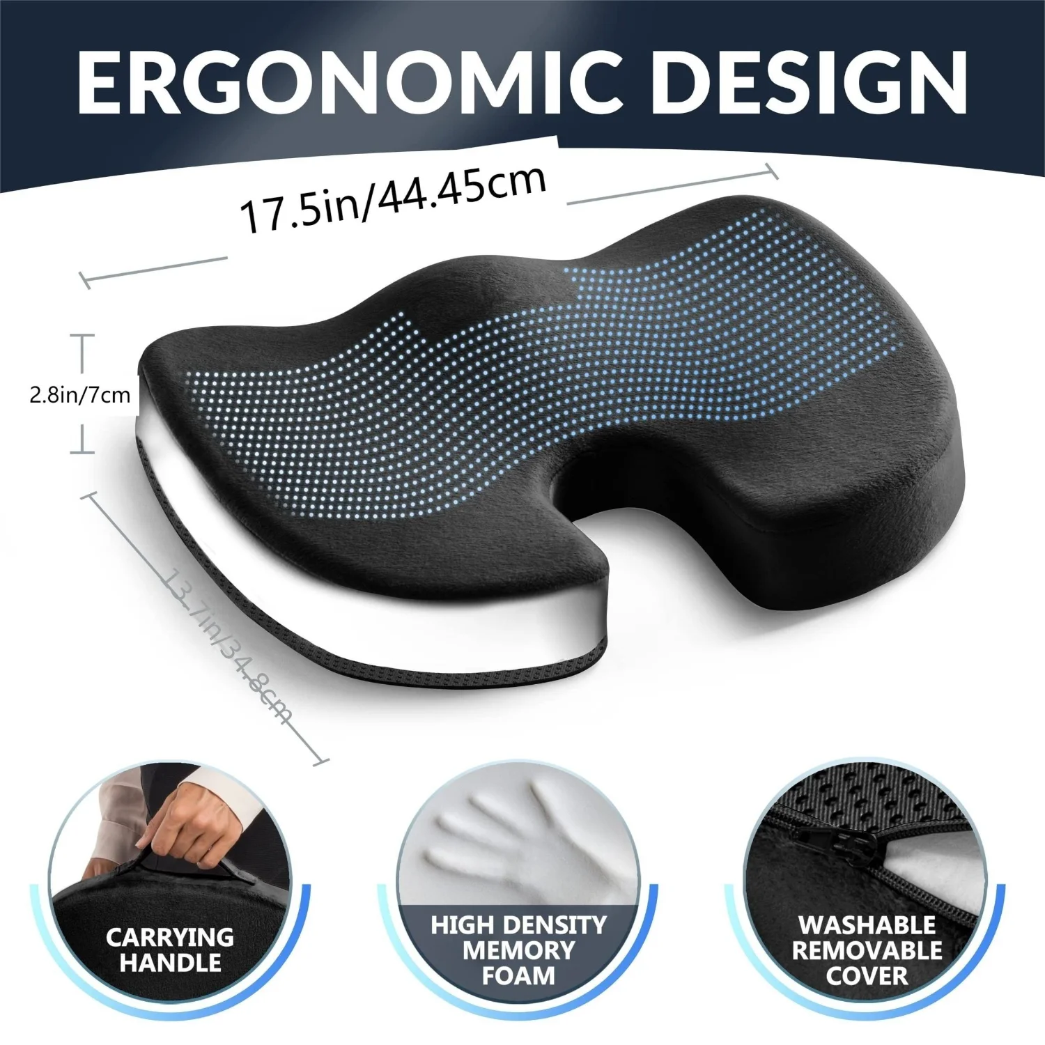 Memory Foam Cooling Gel Seat Cushion - Comfortable Office Chair Car Seat Cushion - Tailbone Support Warm Seat Cushion