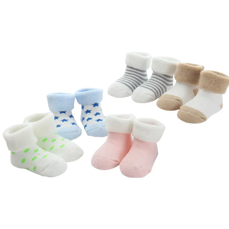 5 Pairs/lot 0 To 24M Newborn Baby\'s Terry Socks 2024 New Arrival Winter Warm Socks For Infants Girls Boys Thick Sock For Toddler