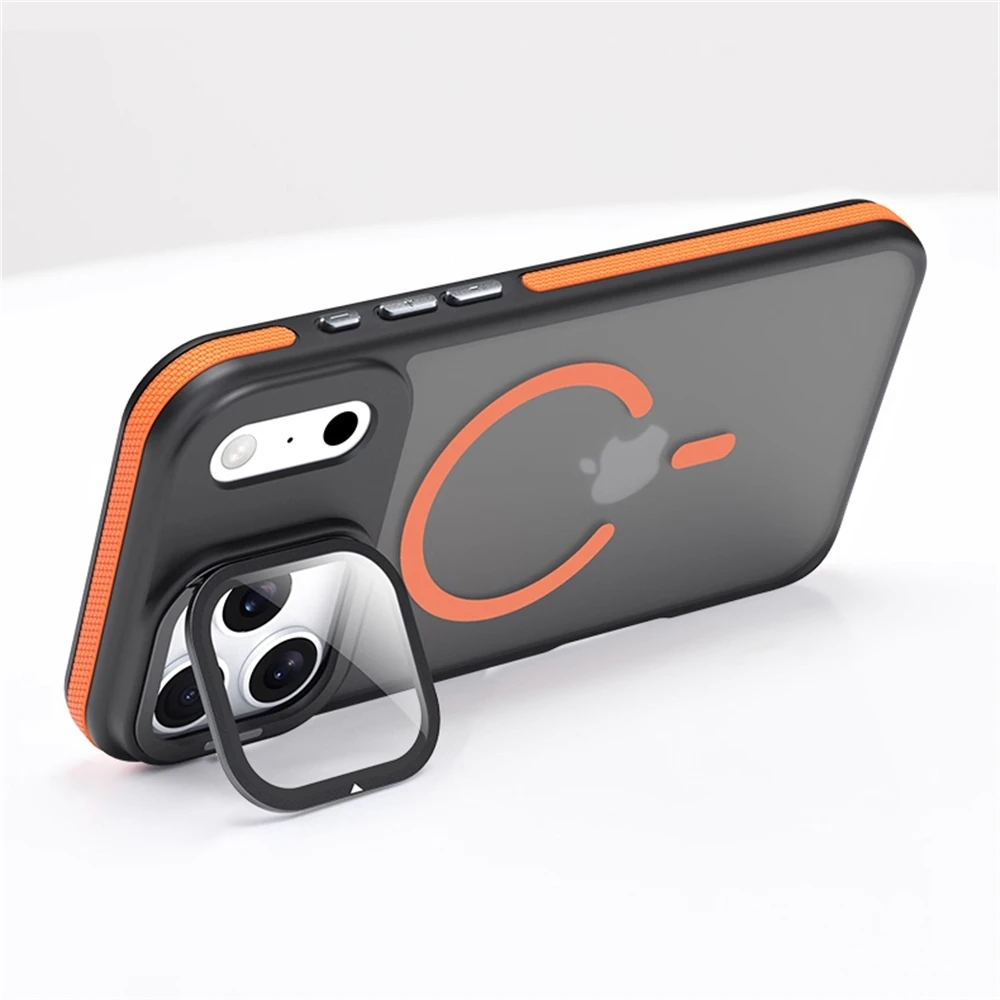 

Стеклянный защитный чехол-подставка для объектива, противоударный чехол для iPhone 17, Pro Max 16, 15, 14, 13, 12, магнитный противоскользящий бампер Magsafe