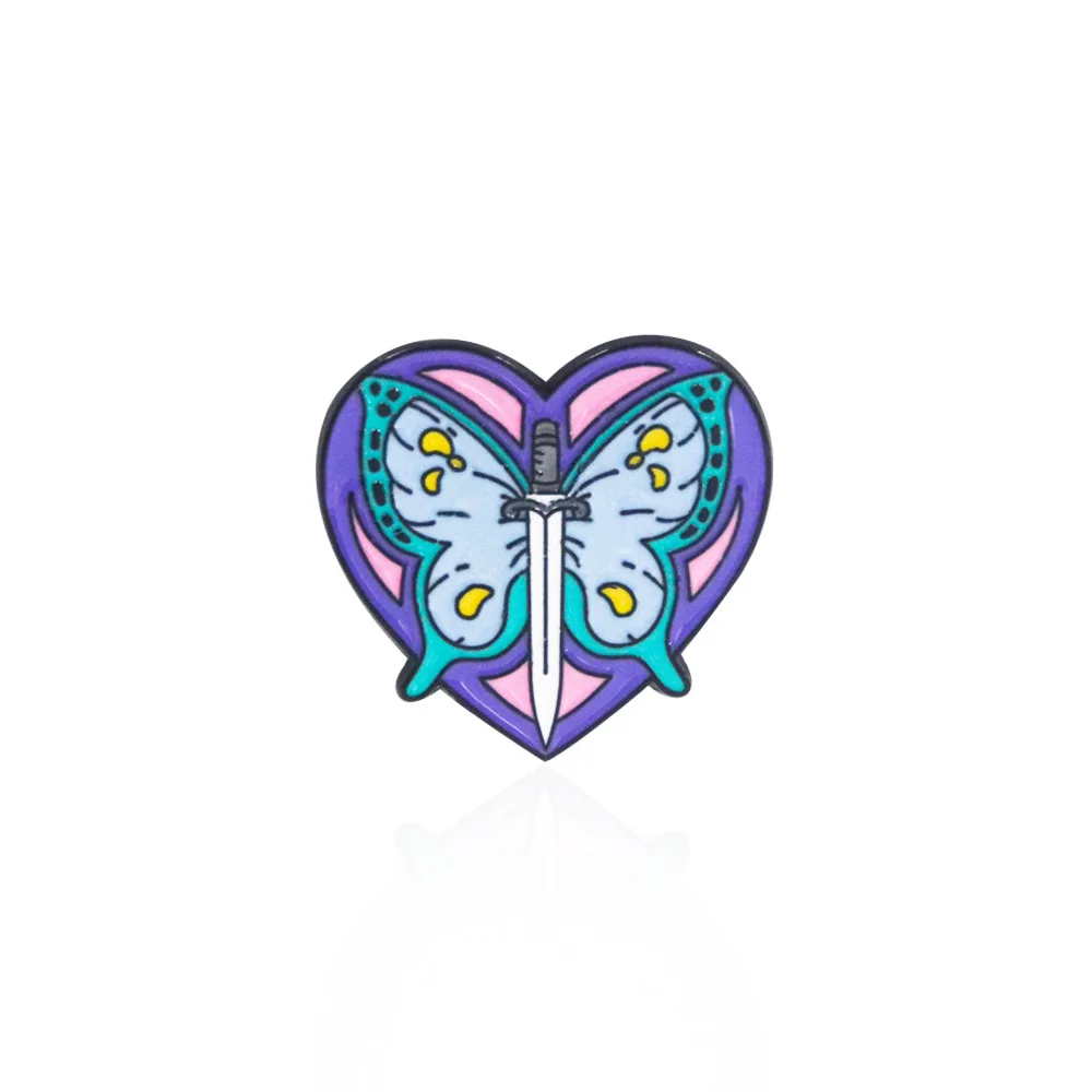 Anime JoJo Bizarre Adventure Pins Brooch Jolyne Cujoh Heart Sword Butterfly Powers Badge for Bag Backpack Decoration Jewelry