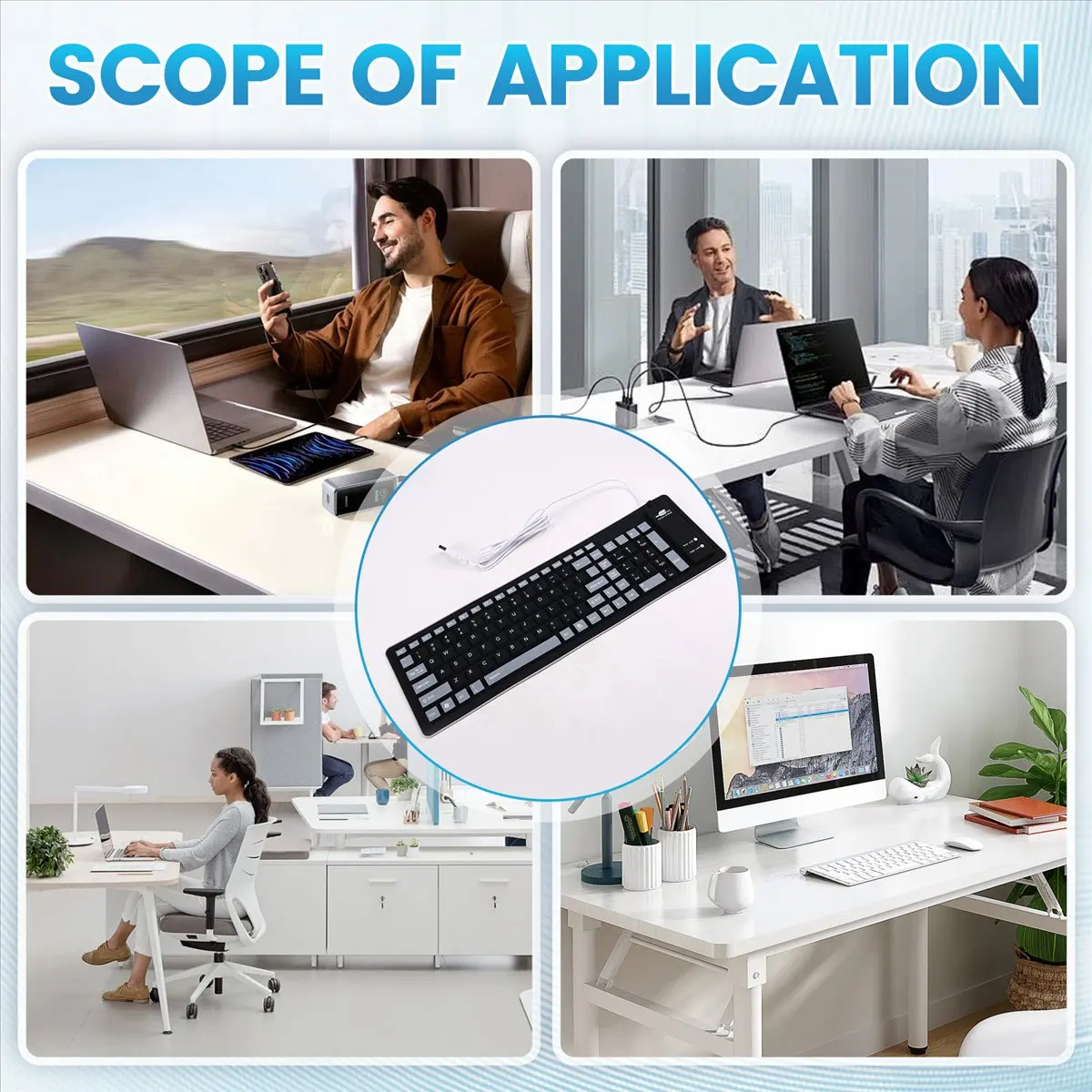 A46U Portable Silent Foldable Silicone Keyboard Usb Flexible Soft Waterproof Roll Up Keyboard for Pc Laptop