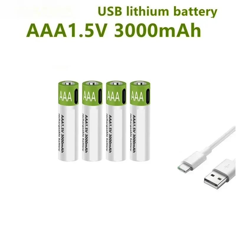 3000mAh AAA Lithium Rechargeable Battery 1.5V Constant Voltage USB Fast Charge - for Clocks/Toys/Mouse/Wireless Keyboard