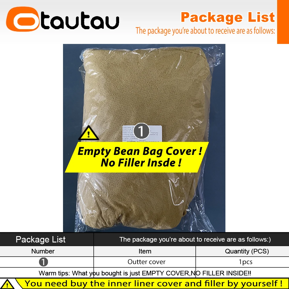 OTAUTAU Soft Thick Chenille Bean Bag Cover DD158【No Filler Inside! You Need To Buy Filler By Yourself !】