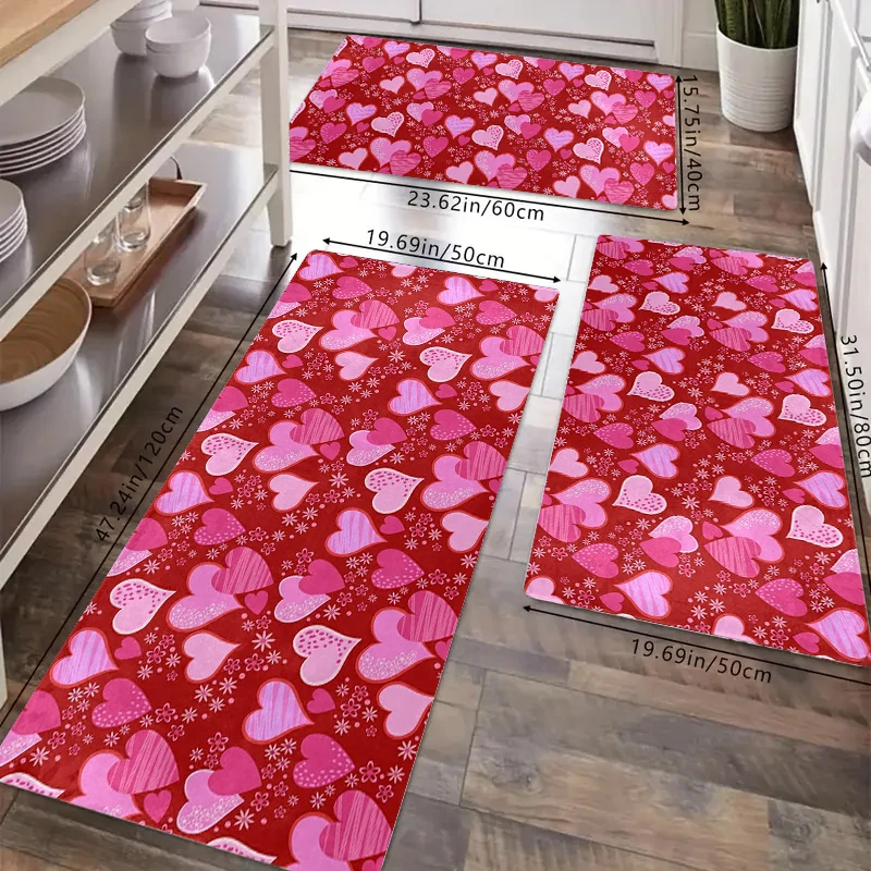 

Valentine's Day Themed Flannel Kitchen Rug Washable Floor Decoration for Bedroom Entrance Dining Room