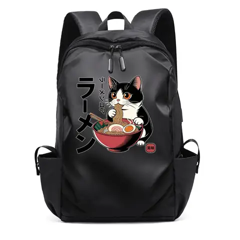 Laptop Usb Backpack School Bag Funny Cartoon Anime Ramen Cat Pattern Printed Rucksack Backbag Male Women Leisure Backpack