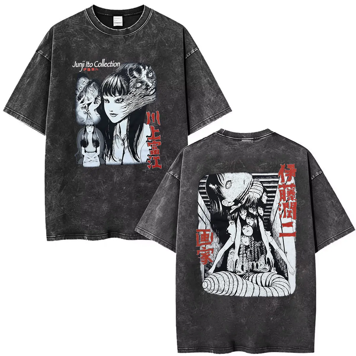 Horror Anime Tomie Junji Ito Vintage Washed Graphic T Shirts Men Women Aesthetic Fashion Cotton Short Sleeve T-shirt Streetwear