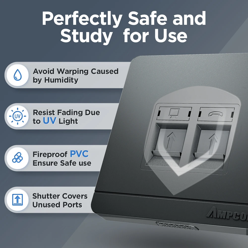 AMPCOM Wall Faceplate Socket Grey Wallplate 1-Port 2-Port 4-Port Networking Telephone Socket Outlet Mount Panel For RJ45 RJ11
