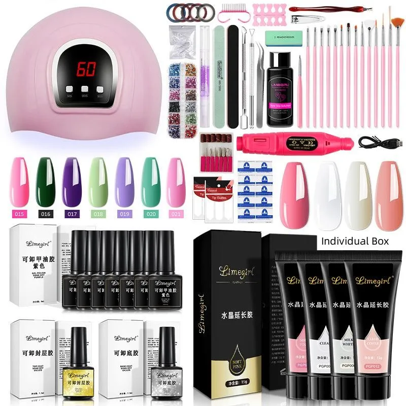 Nail Set With Nail Lamp Nail Dryer Nail Drill Machine Manicure Set Kit Poly Nail Gel Kit Polish Set Soak off Nail Art Tools Sets