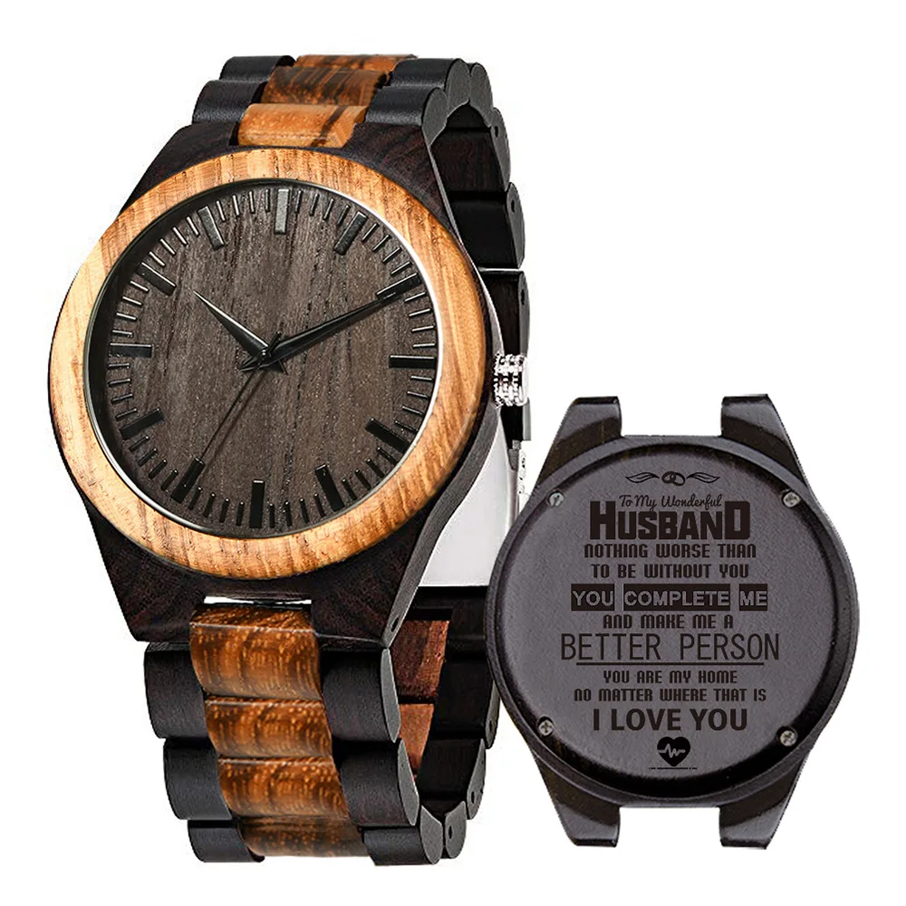 

Customized Real Wood Watch for Men Women Laser Engraved on Back Logo Name Text OEM DIY Quartz Wooden Ebony Watches Wristwatch