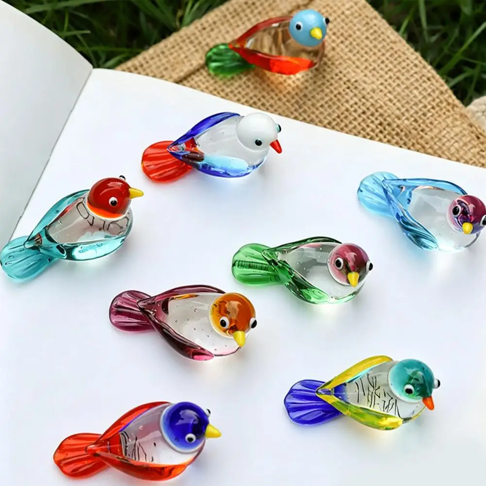 Hand Blown Glass Bird Figurine Mini Decorative Animal Statue Miniature Collectible Bird Ornament for Home Office Table Decor