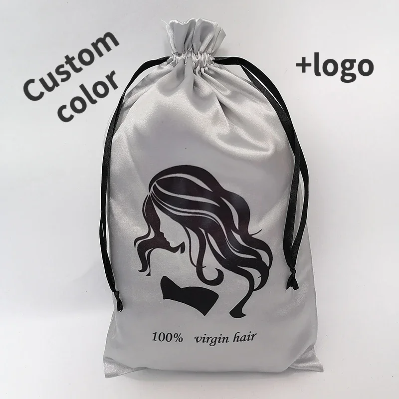 Bolsa de regalo de seda con logotipo personalizado, bolsa de satén con cordón, joyería de lujo para el cabello, cosméticos, maquillaje, almacenamiento de zapatos para teléfono móvil