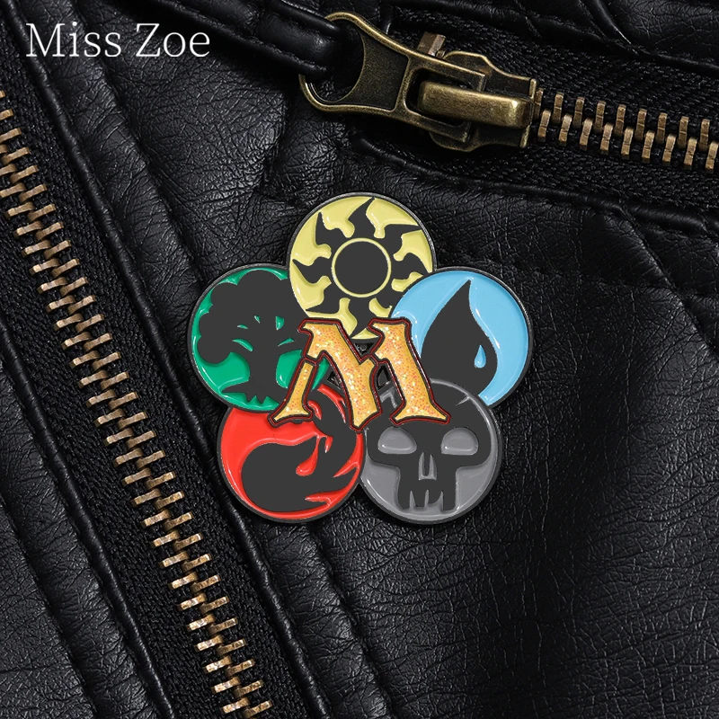 Magic Party Enamel Pin Sun Moon Water Fire Elements MTG Card Game Symbol Brooch Lapel Backpack Badge Jewelry Gifts