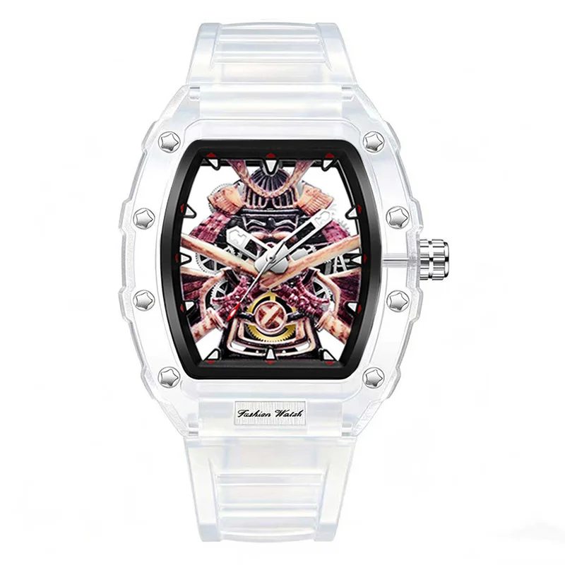 

New Fashionable Men's Watch Waterproof Transparent Design Barrel-Shaped Night Light Waterproof Men's Wristwatch