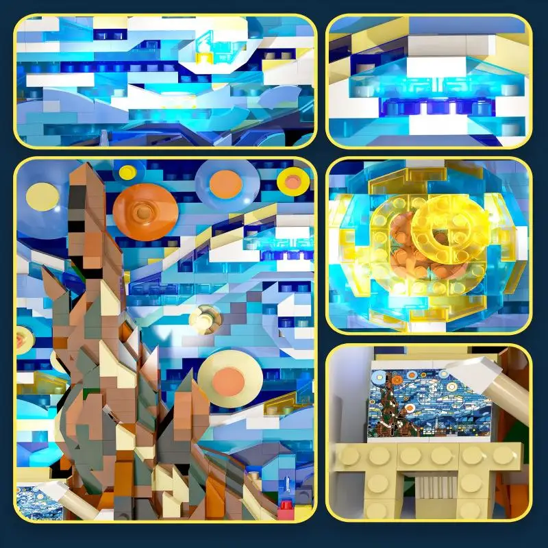 Starry Night Art Frame Building Bricks, Classic Art Design, DIY Model, Table Decor, Ideal Gift to Send For Relatives & Friends.
