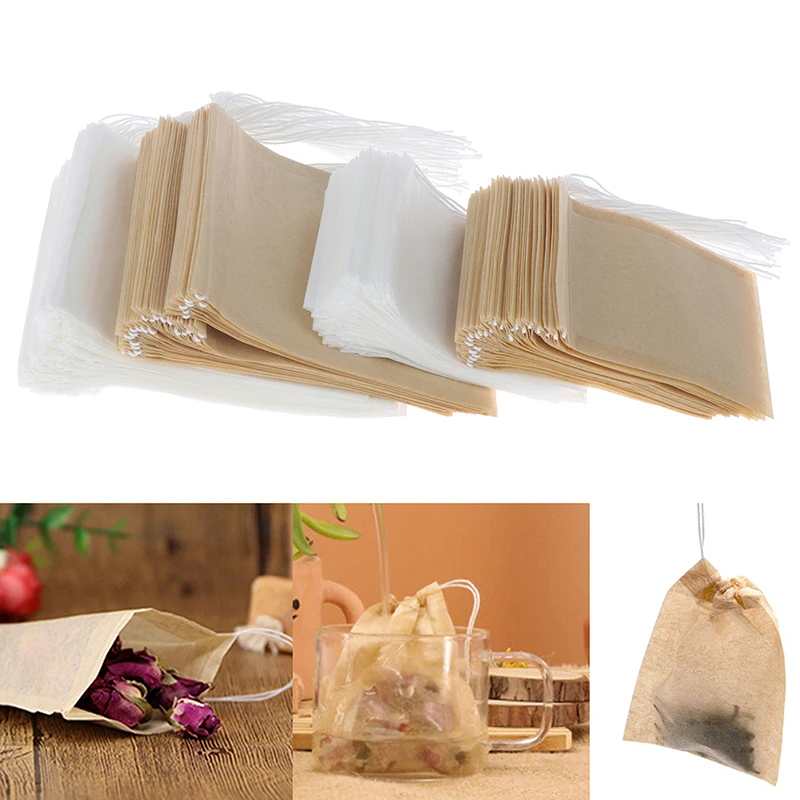 100Pcs/Lot  Tea Bag Teabags Biodegradable Paper Drawstring Eco-Friendly Filter Empty Loose Leaf Powder Herbal Medicine Strainer