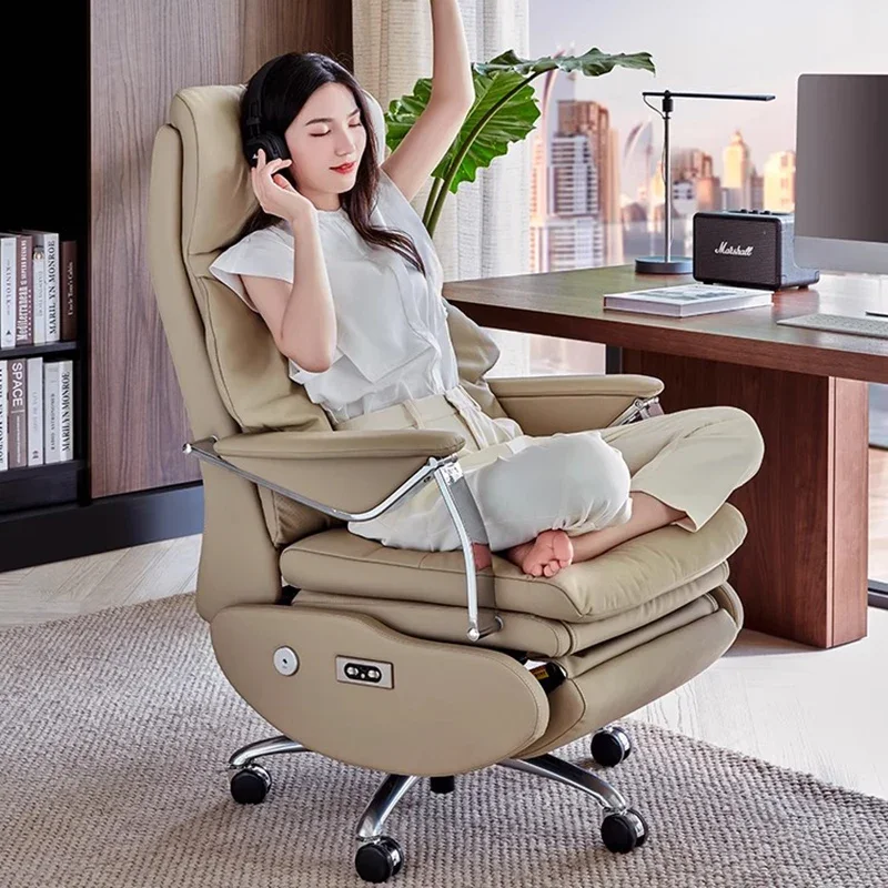 Chair Gamer Electric Footrest Computer Armchair 7-Point Vibrating Leather Office Chair With Wheels Solid Wood Frame Furniture