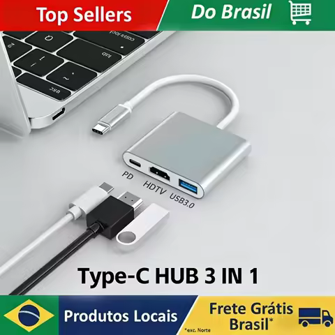 Conversor USB C para HDMI 4K do Brasil, Adaptador de Cabo 3 em 1, Compatível com USB 3.1 Tipo C e USB 3.0