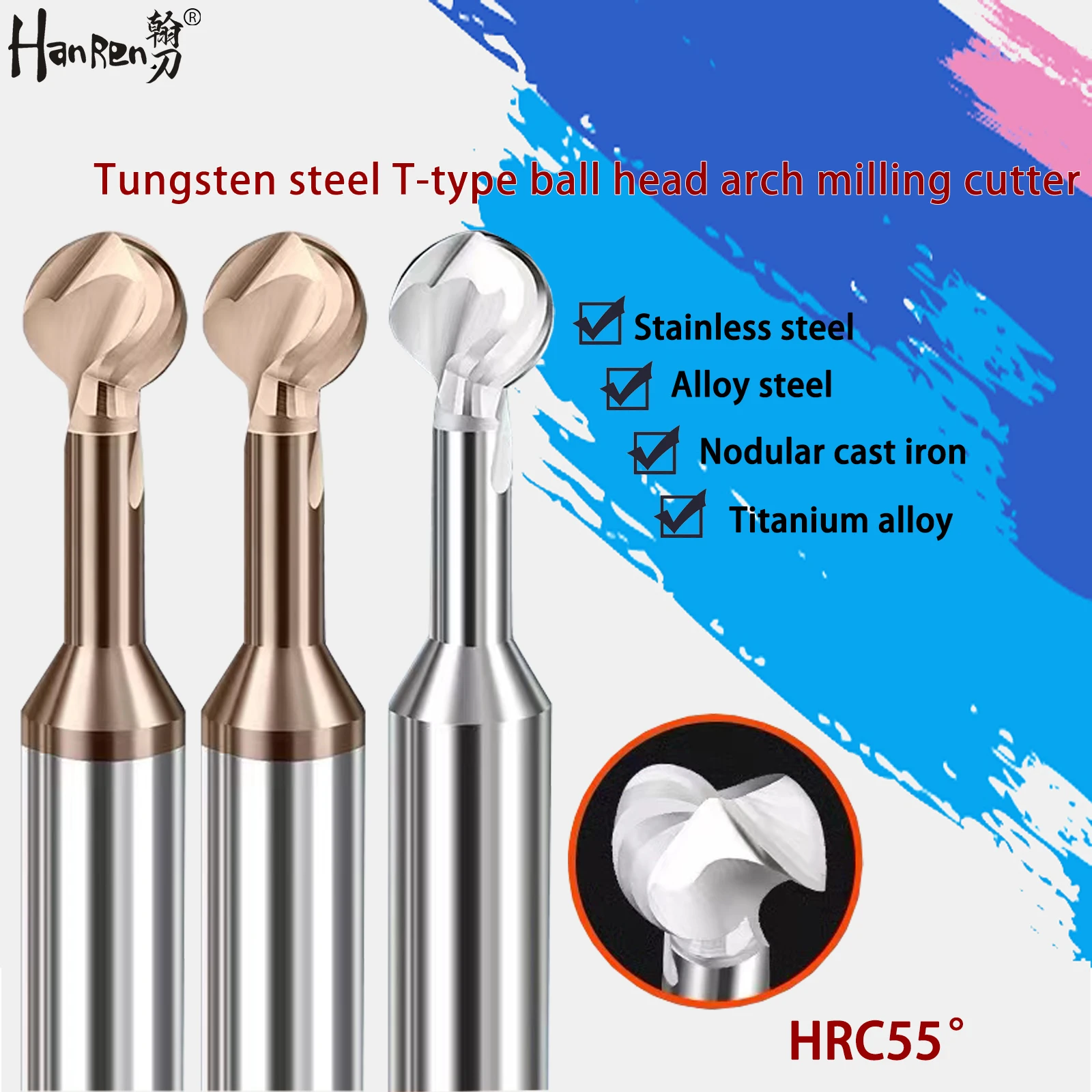 

Ball T-shaped Arch Milling Cutter Lollipop End Milling Cutter Solid Carbide 3d Cnc Cutter R1-R6 For Steel And Aluminum