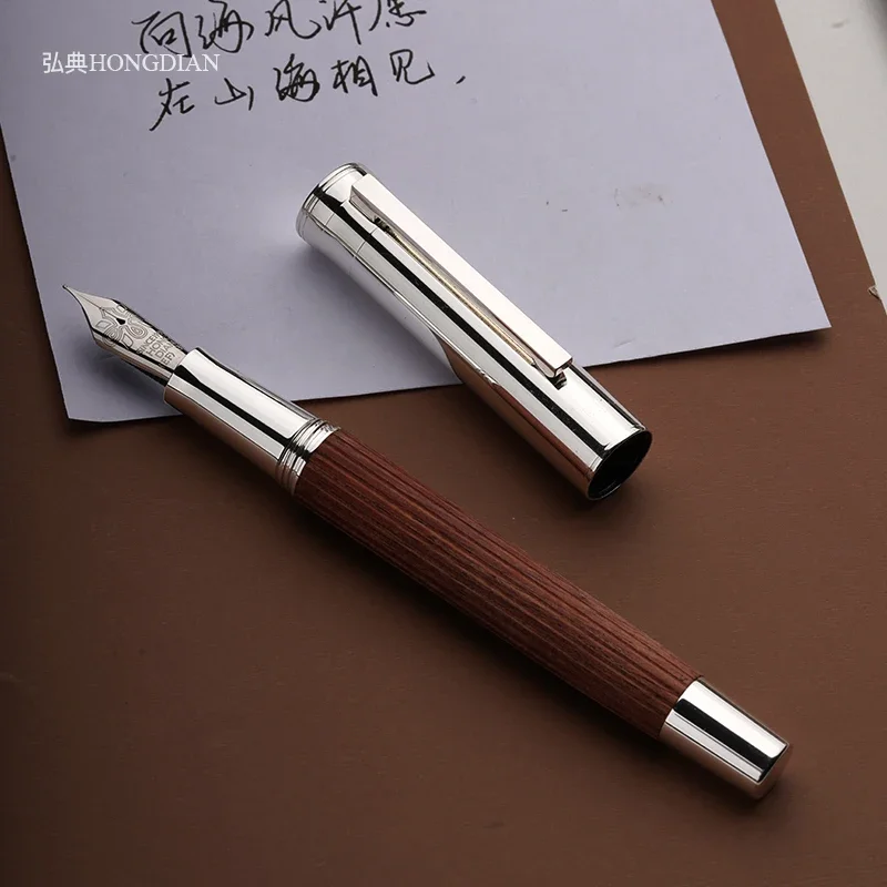 

New Retro Hongdian 1866 Balck Wood Fountain Pen Soft Elastic 35# Nib Writing Ink Pen School Office Supplies Gifts Pens