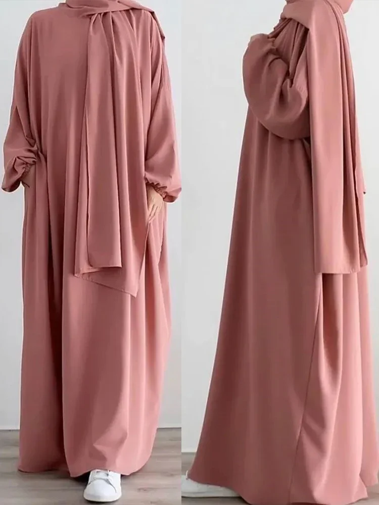 Ramadan Hooded Abaya Sewn Scarf Prayer Dress Abayas for Women Dubai Loose Niqab Muslim African Long Dresses Islam Djellaba 2024